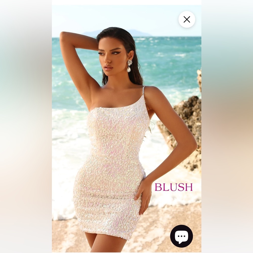 Short White Sequence Party Dress by Blush